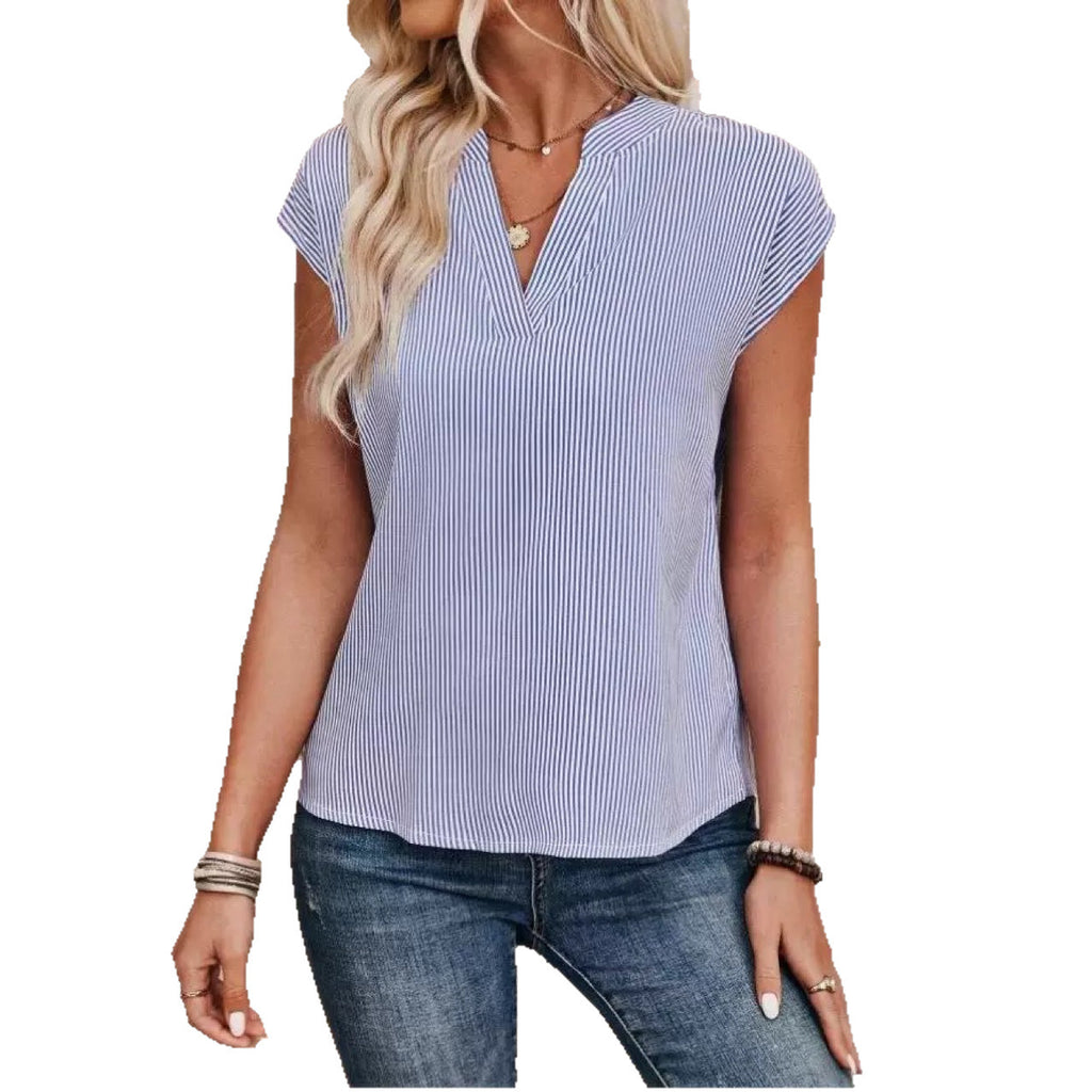 New Womens Sleeveless Striped Blouse