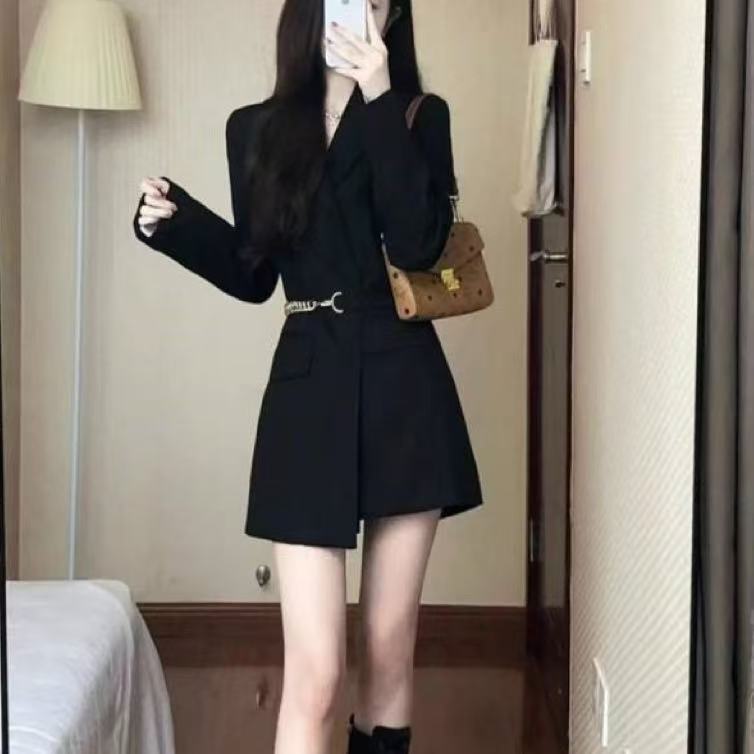 Womens Versatile Black Suit Dress For Fashion