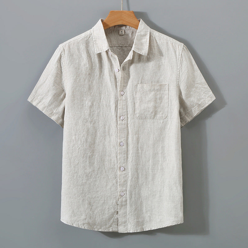 Mens Pure Linen Short Sleeve Shirt