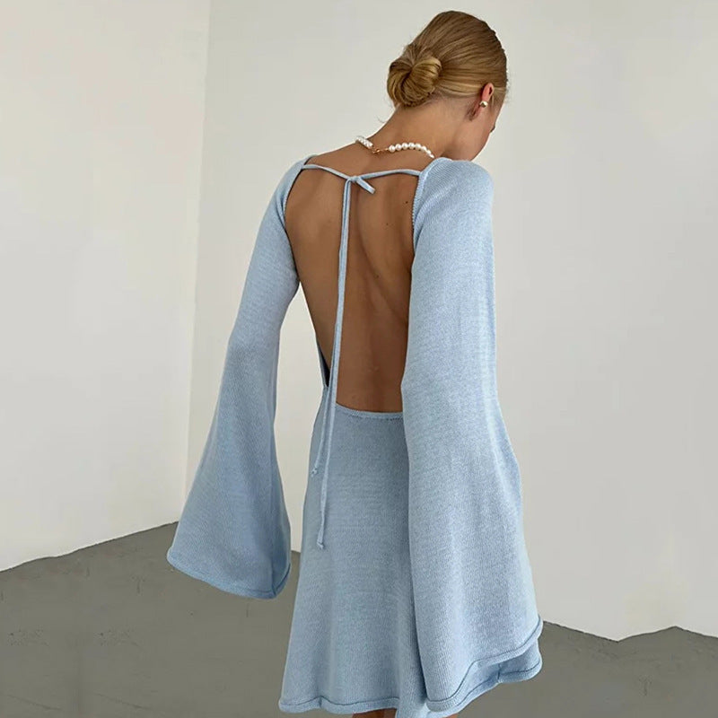 Womens Sexy Loose-fittingBackless Long-sleeve Dress