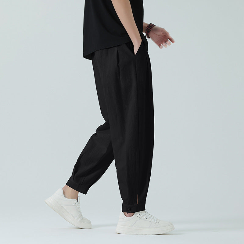 New SpringSummer Mens Minimalist Cuffed Pants With Knot Buttons