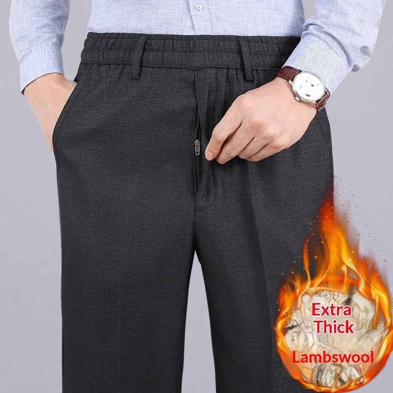 Thickened Warm Loose-fit Straight-leg Casual Fleece-lined Pants