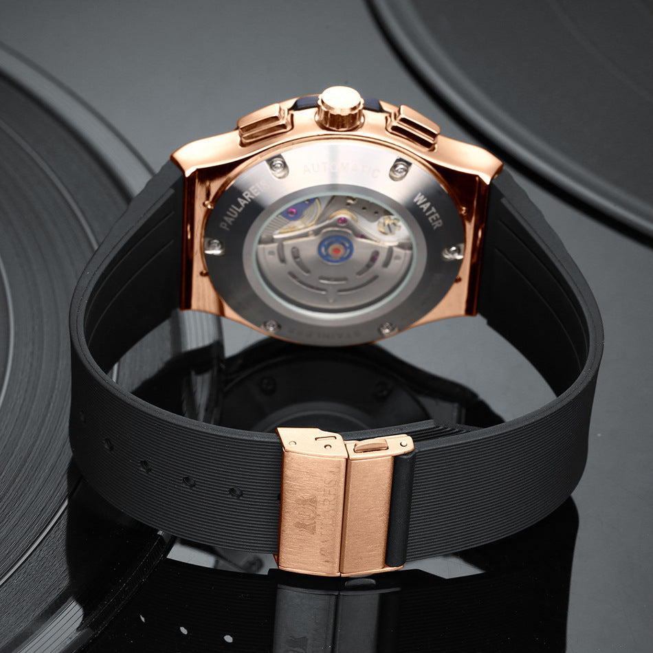 Multifunctional Rubber-Strap Quartz Stopwatch Mens Watch