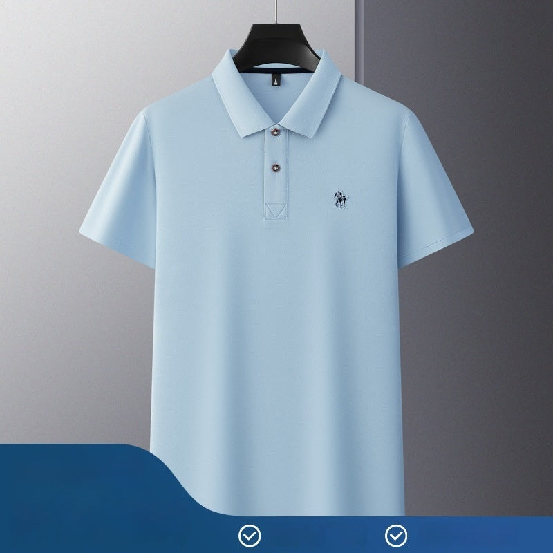 Short Sleeve Lapel Collar Mercerized Double Knit Pique Cotton Mens Top