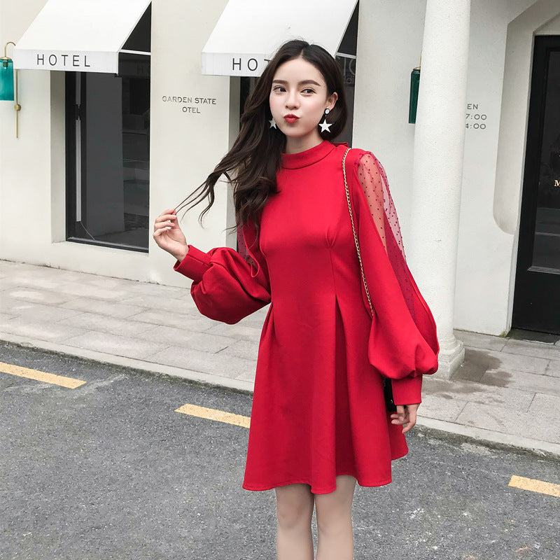 Spliced lantern sleeve dress