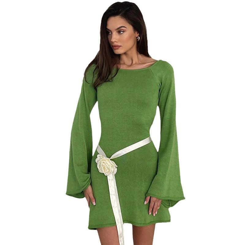 Womens Sexy Loose-fittingBackless Long-sleeve Dress