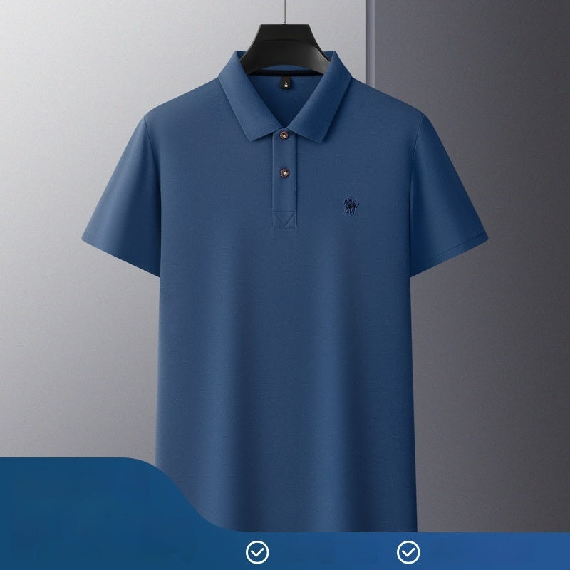 Short Sleeve Lapel Collar Mercerized Double Knit Pique Cotton Mens Top