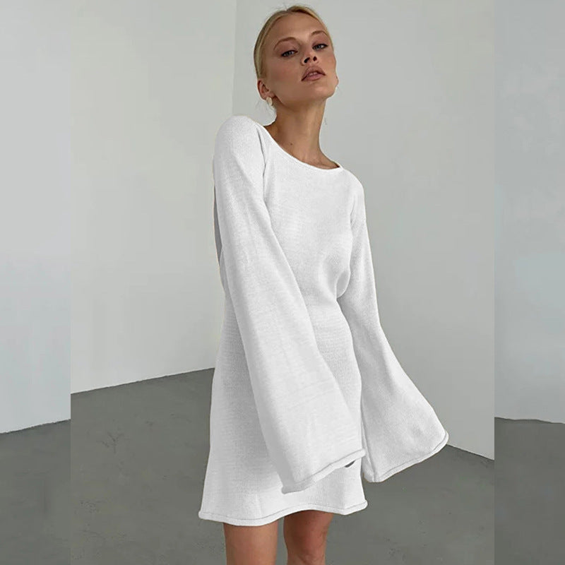 Womens Sexy Loose-fittingBackless Long-sleeve Dress
