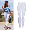 Womens Trendy Slim-fit Solid-color White Ripped Skinny Pants