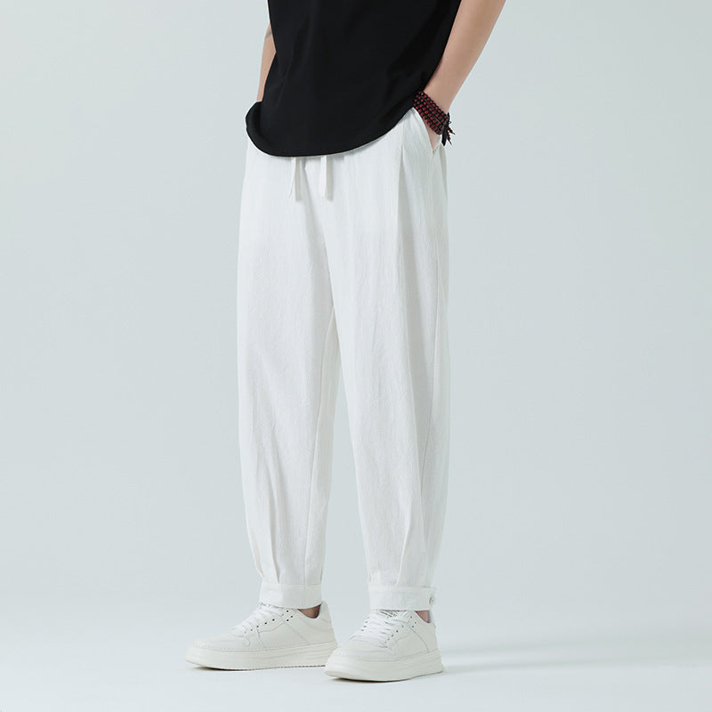 New SpringSummer Mens Minimalist Cuffed Pants With Knot Buttons