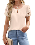 Hollow-out Lace Short-sleeve Chiffon Blouse