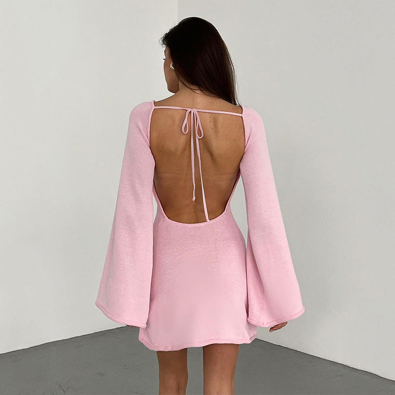 Womens Sexy Loose-fittingBackless Long-sleeve Dress