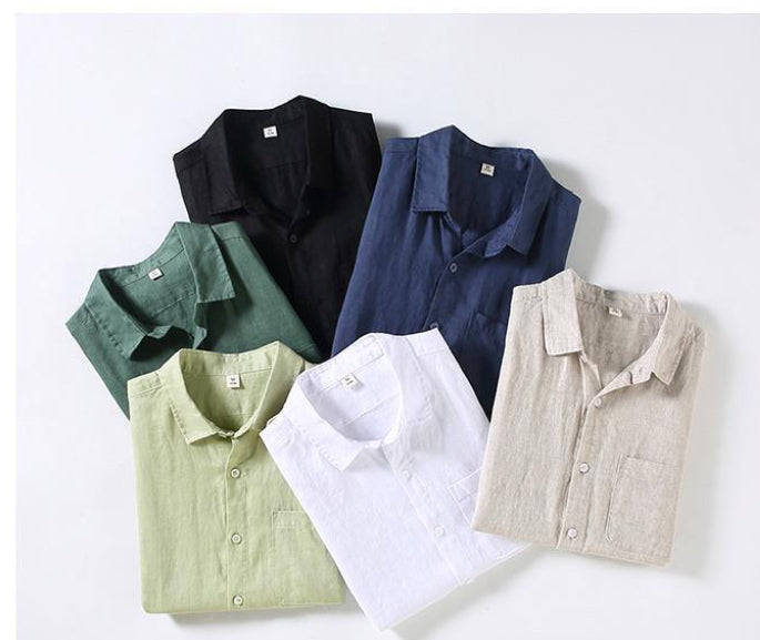 Mens Pure Linen Short Sleeve Shirt