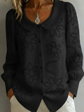 Womens Embroidered Jacquard Doll Collar Long-Sleeve Shirt