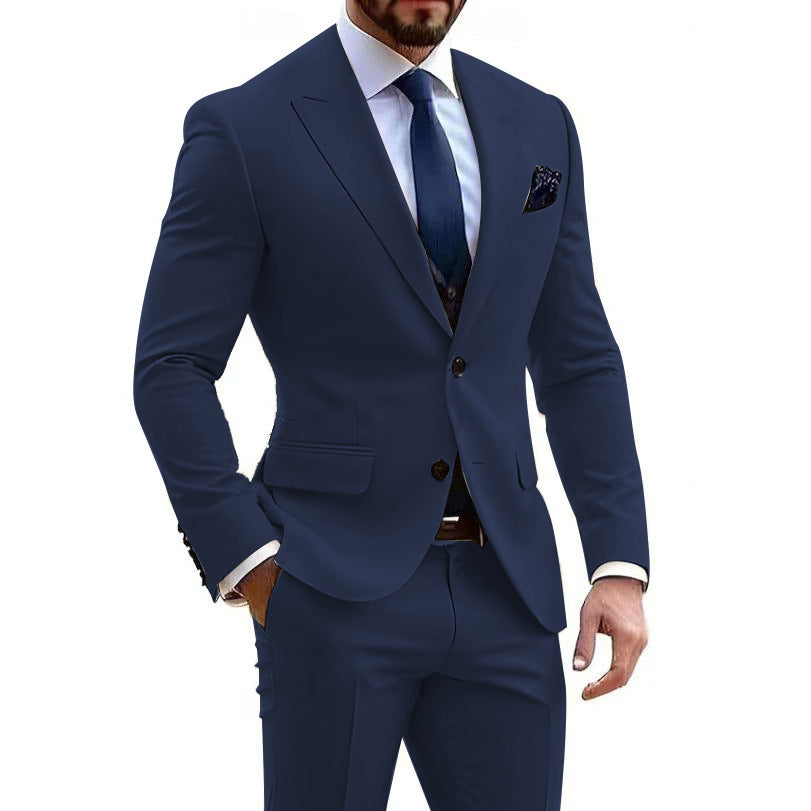 Mens Formal Business-Casual Slim-Fit Two-Piece Suit For Meetings