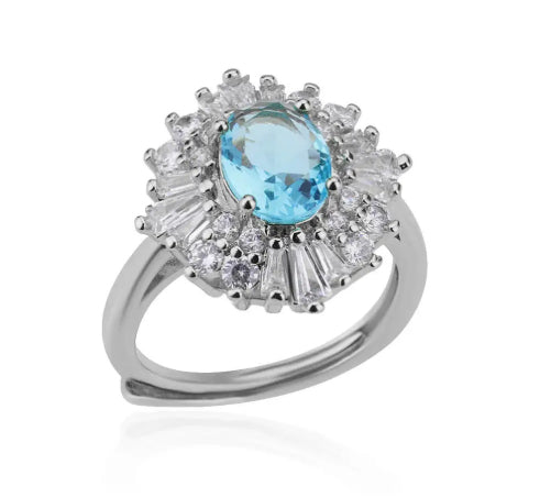 High-end foreign explosions jewelry Europe and the United States popular engagement ring high-grade blue zircon gold ring