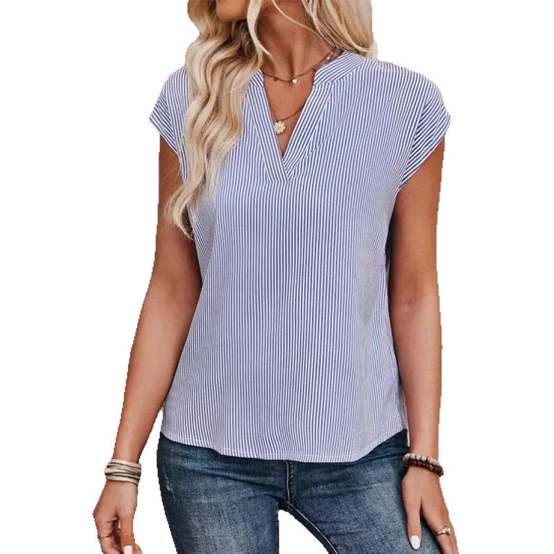 New Womens Sleeveless Striped Blouse