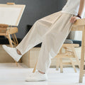 Mens Cotton-linen Relaxed-fit Straight-leg Casual Pants
