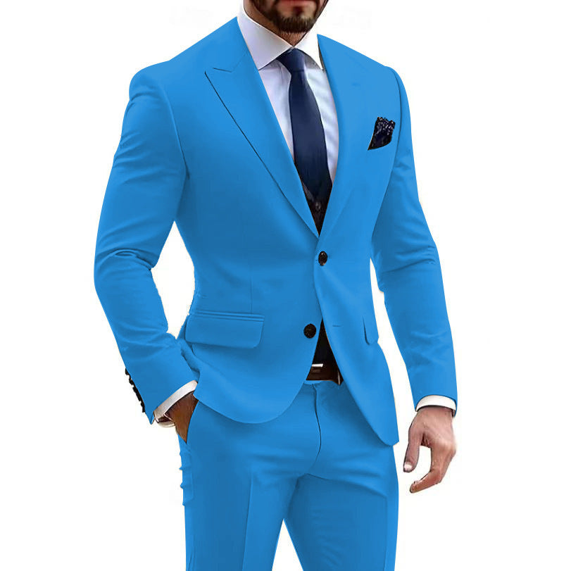 Mens Formal Business-Casual Slim-Fit Two-Piece Suit For Meetings