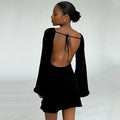 Womens Sexy Loose-fittingBackless Long-sleeve Dress