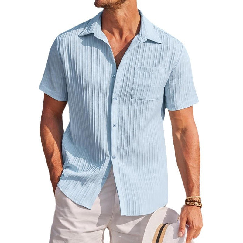 New Mens Textured Solid-color Shirt