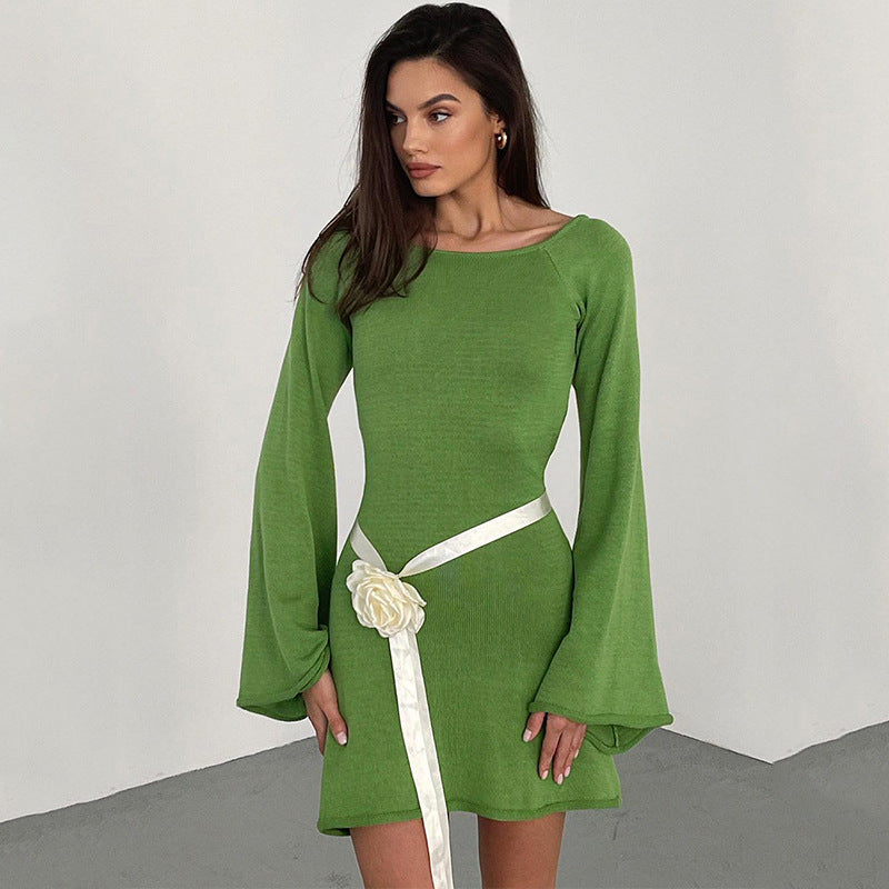 Womens Sexy Loose-fittingBackless Long-sleeve Dress