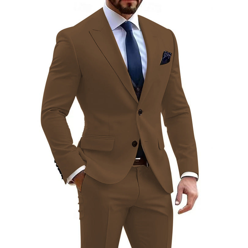 Mens Formal Business-Casual Slim-Fit Two-Piece Suit For Meetings