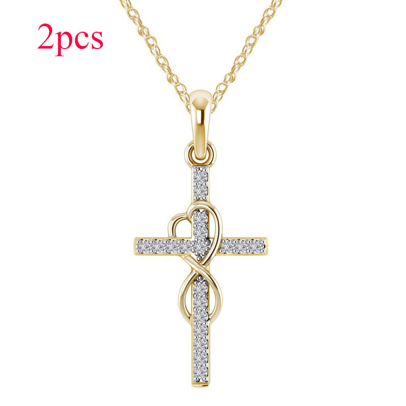 Alloy Pendant With Diamond And Eight-character Cross Necklace