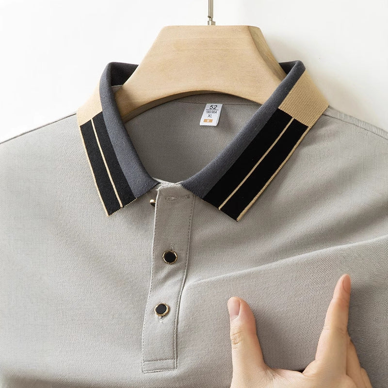 Mens Short Sleeve Shirt With Lapel Collar Loose Fit T Shirt For Middle Aged Men