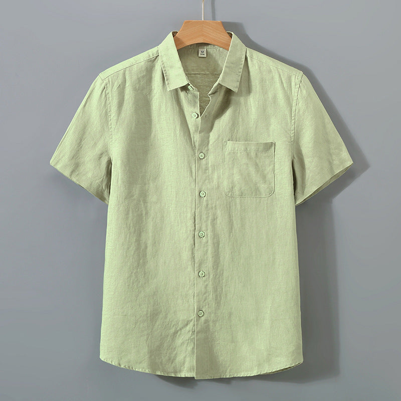 Mens Pure Linen Short Sleeve Shirt
