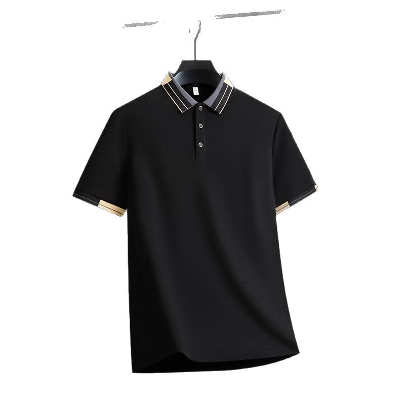 Mens Short Sleeve Shirt With Lapel Collar Loose Fit T Shirt For Middle Aged Men
