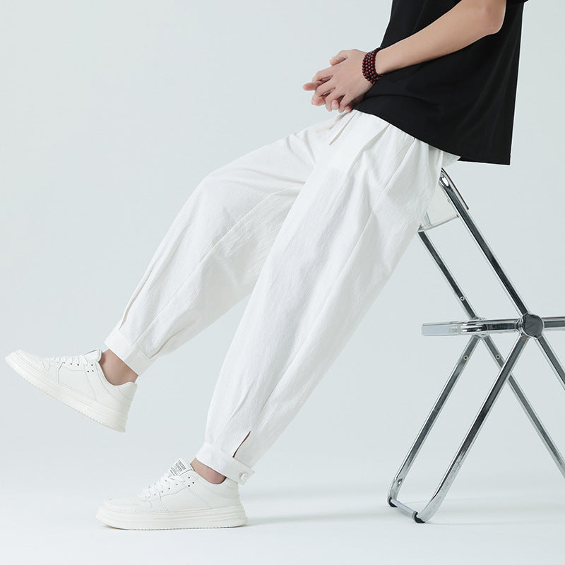 New SpringSummer Mens Minimalist Cuffed Pants With Knot Buttons